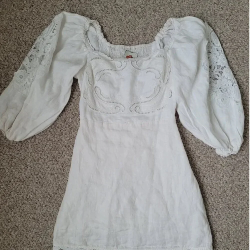 Farm Rio off-white embroidered euroflax premium cotton mini dress size XS - Picture 5 of 6